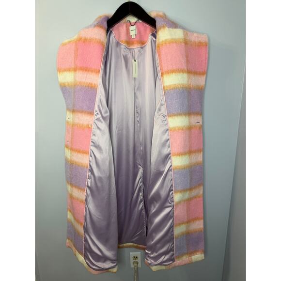 Anthropologie Maeve Wool Blend Plaid Long Coat Jacket Pink Romantic Sz L New - Picture 15 of 16
